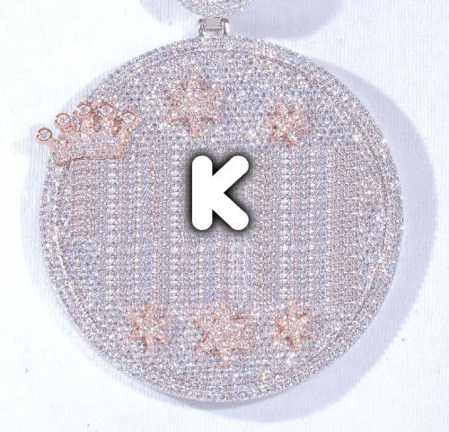 CUSTOM LETTER NECKLACE 3D BIG CROWN DISC