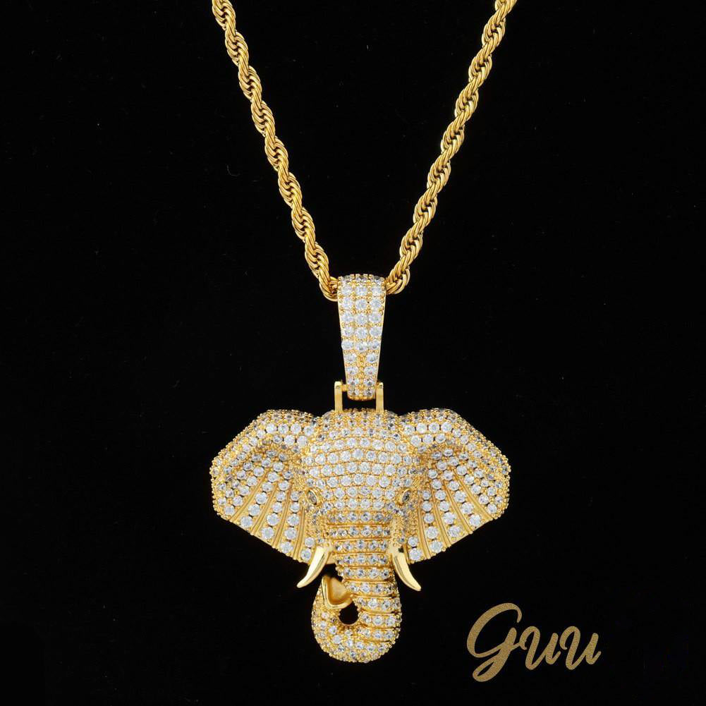 18K Yellow Gold-Plated Micro-inlay  AAA CZ Elephant Pendant Necklace - The GUU Shop
