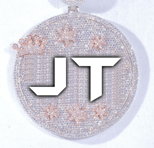 CUSTOM LETTER NECKLACE 3D BIG CROWN DISC