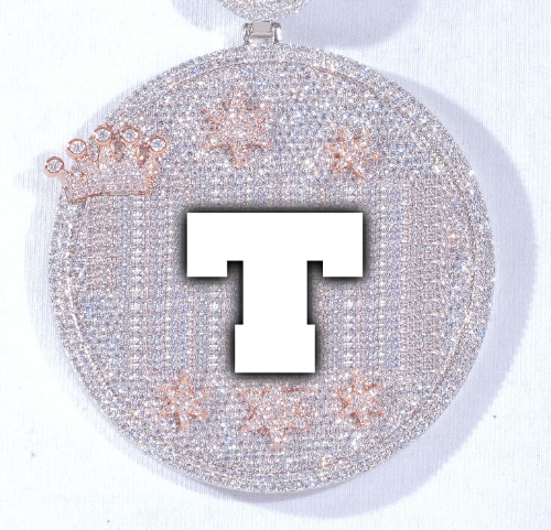 CUSTOM LETTER NECKLACE 3D BIG CROWN DISC