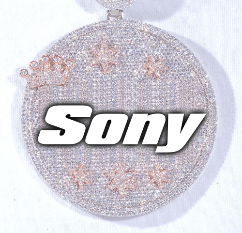 CUSTOM LETTER NECKLACE 3D BIG CROWN DISC