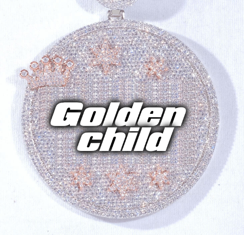 CUSTOM LETTER NECKLACE 3D BIG CROWN DISC