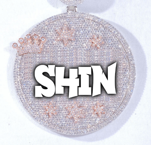 CUSTOM LETTER NECKLACE 3D BIG CROWN DISC