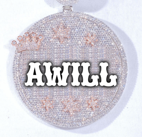 CUSTOM LETTER NECKLACE 3D BIG CROWN DISC