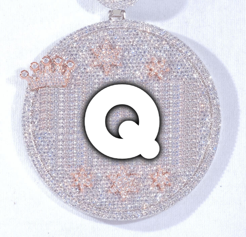 CUSTOM LETTER NECKLACE 3D BIG CROWN DISC