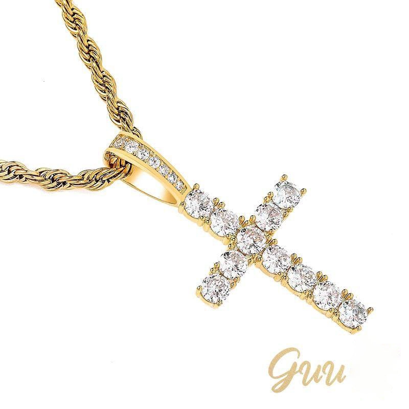 925 Sterling Silver Micro-inlay AAA CZ Cross Hip Hop Necklace - The GUU Shop