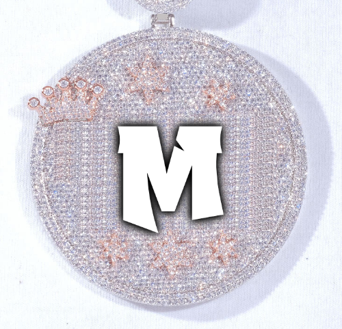 CUSTOM LETTER NECKLACE 3D BIG CROWN DISC
