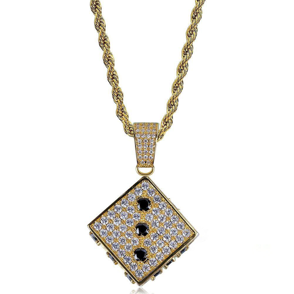 Two-tone CZ Black And White  Dice Pendant Jewelry