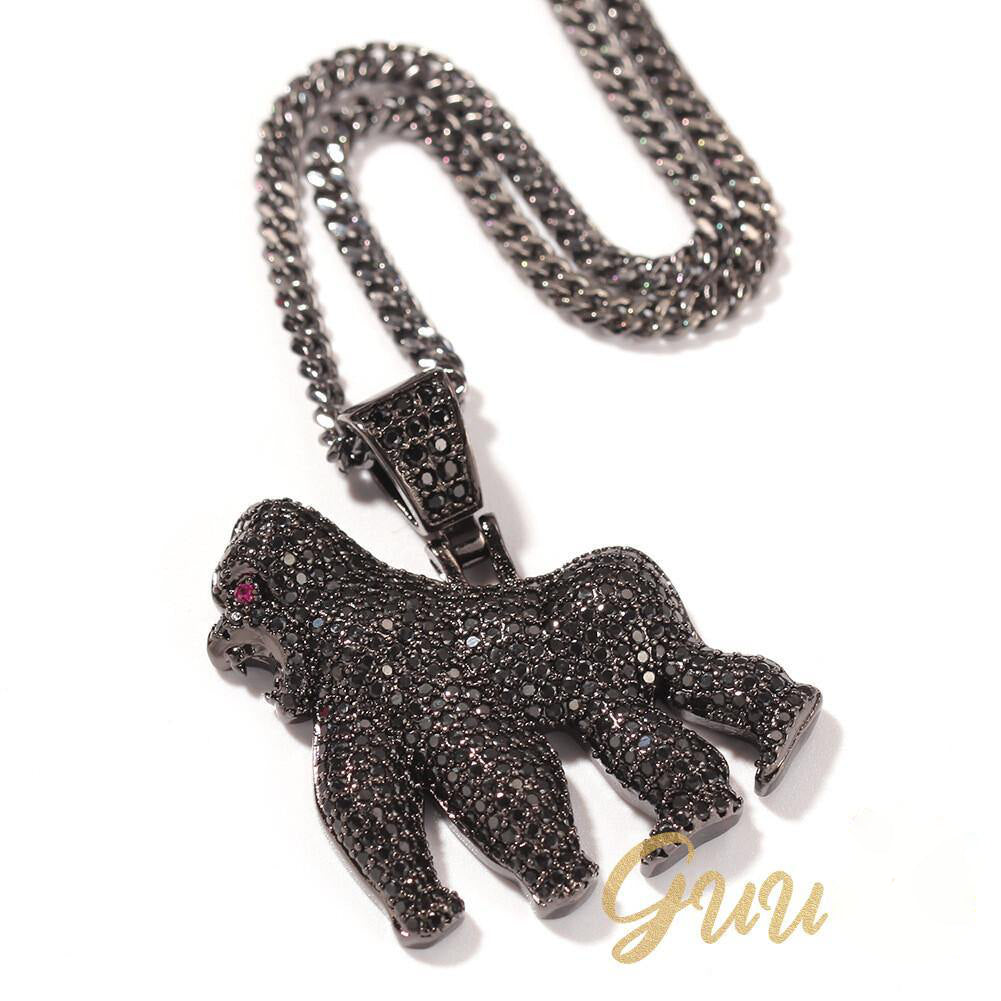 Iced AAA CZ Gorilla Pendant In 18K Yellow Gold-Plated