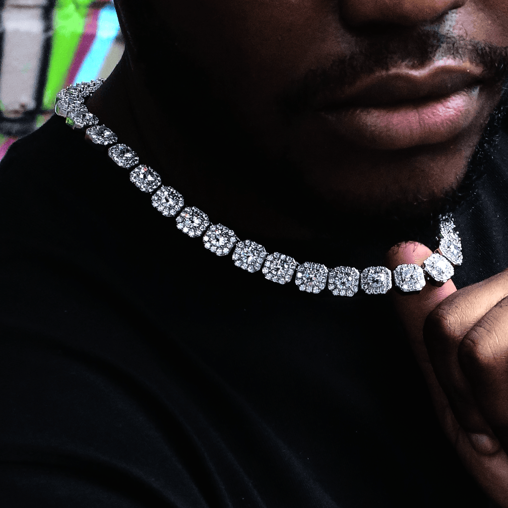 Clustered Tennis Chain in White Gold - The GUU Shop