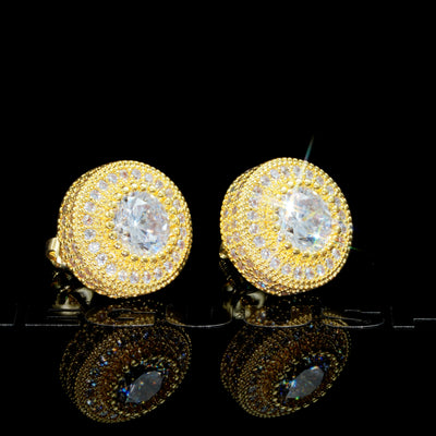 Gold Plated Iced Round Shape 12mm Hip Hop Earrings