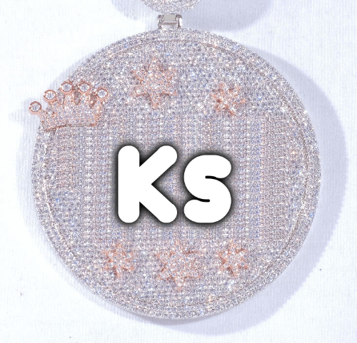 CUSTOM LETTER NECKLACE 3D BIG CROWN DISC