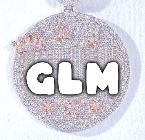 CUSTOM LETTER NECKLACE 3D BIG CROWN DISC
