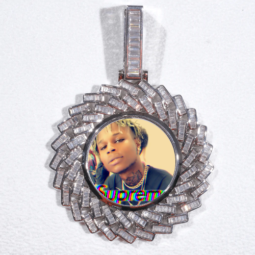 Large 3D Baguette Custom Picture Pendant