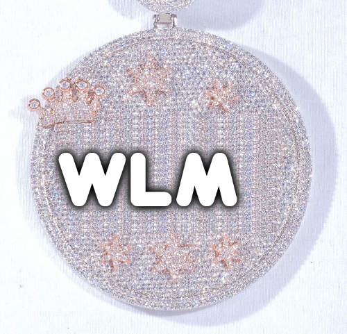 CUSTOM LETTER NECKLACE 3D BIG CROWN DISC