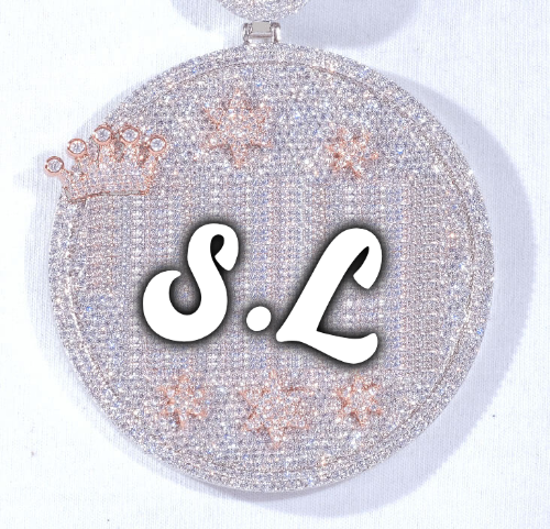 CUSTOM LETTER NECKLACE 3D BIG CROWN DISC
