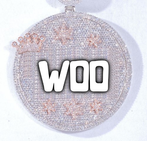 CUSTOM LETTER NECKLACE 3D BIG CROWN DISC