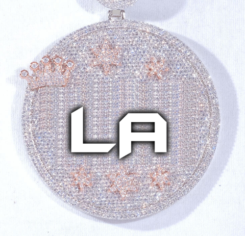 CUSTOM LETTER NECKLACE 3D BIG CROWN DISC
