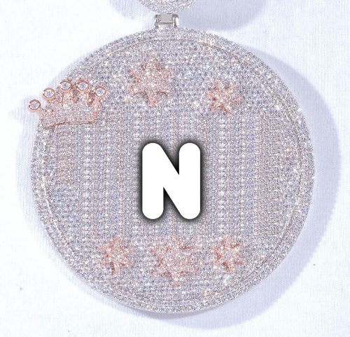 CUSTOM LETTER NECKLACE 3D BIG CROWN DISC