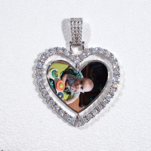 3D Spinning 2-Faced Heart Custom Picture Pendant