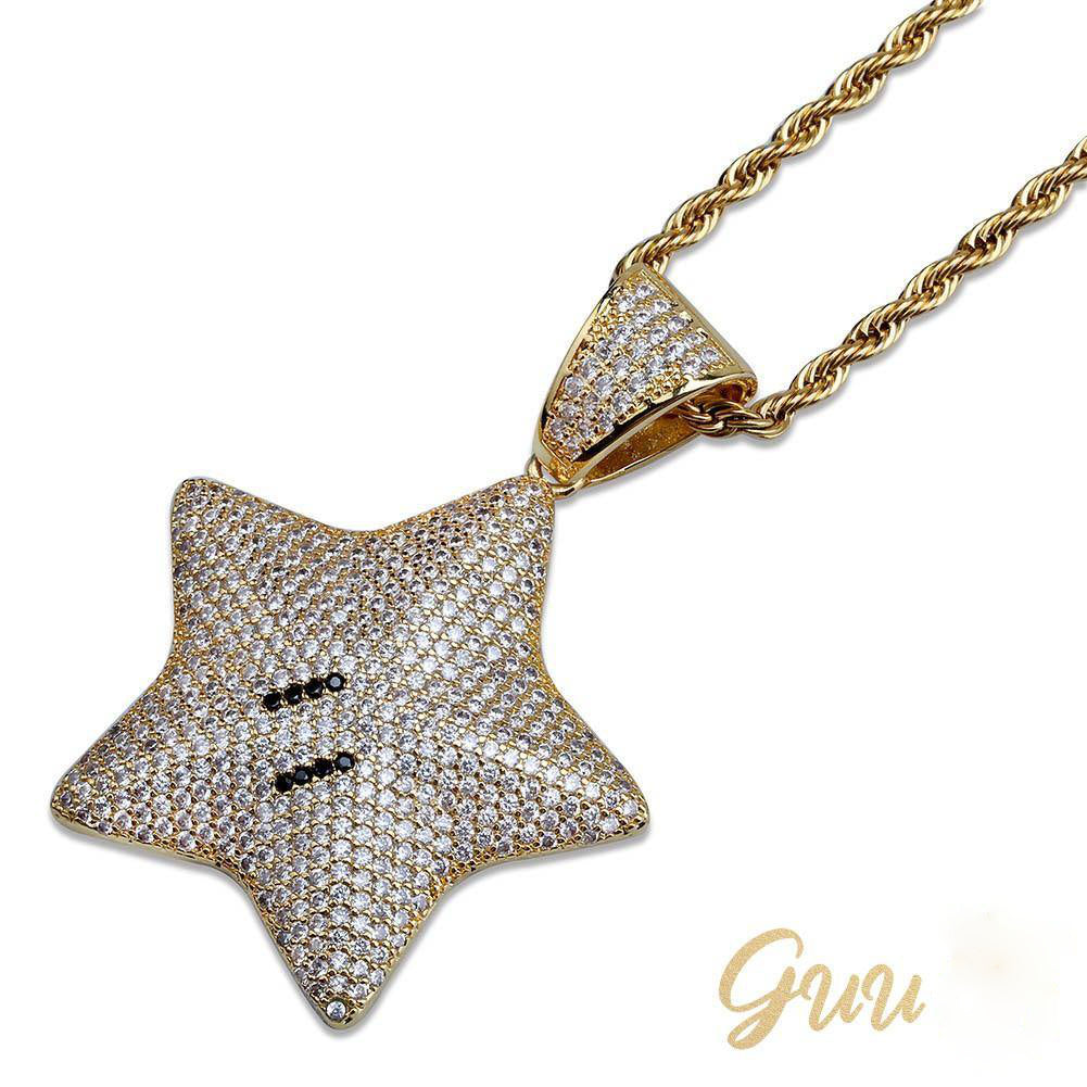 18K Gold-Plated CZ  Pentagram Hip Hop Pendant Necklace - The GUU Shop
