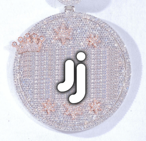 CUSTOM LETTER NECKLACE 3D BIG CROWN DISC