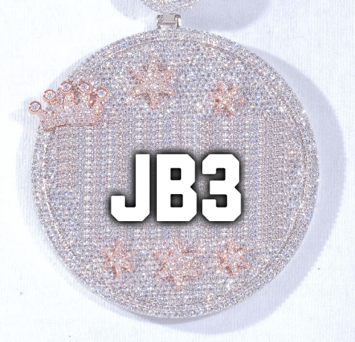 CUSTOM LETTER NECKLACE 3D BIG CROWN DISC