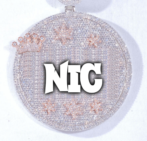 CUSTOM LETTER NECKLACE 3D BIG CROWN DISC