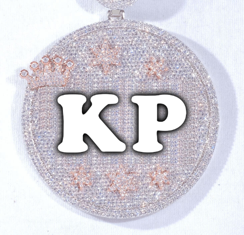 CUSTOM LETTER NECKLACE 3D BIG CROWN DISC