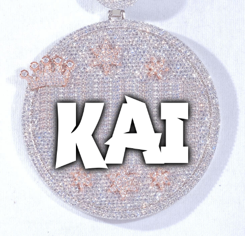 CUSTOM LETTER NECKLACE 3D BIG CROWN DISC
