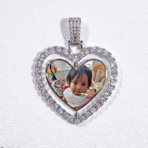 3D Spinning 2-Faced Heart Custom Picture Pendant