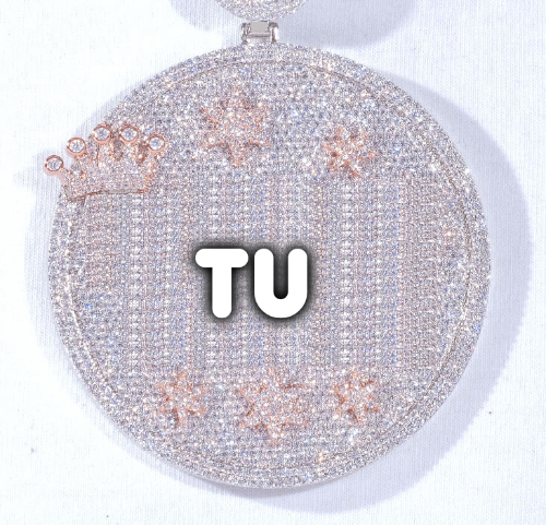 CUSTOM LETTER NECKLACE 3D BIG CROWN DISC