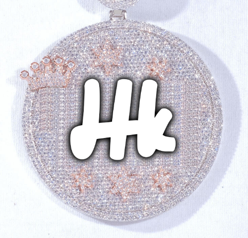 CUSTOM LETTER NECKLACE 3D BIG CROWN DISC