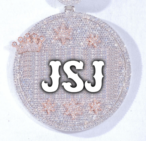 CUSTOM LETTER NECKLACE 3D BIG CROWN DISC