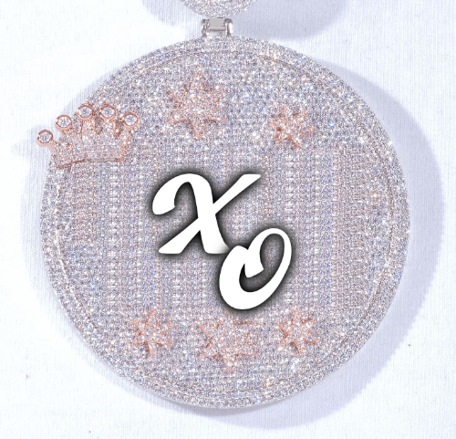 CUSTOM LETTER NECKLACE 3D BIG CROWN DISC