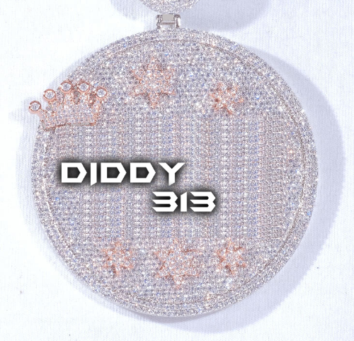 CUSTOM LETTER NECKLACE 3D BIG CROWN DISC