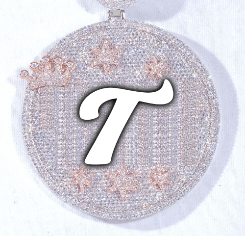 CUSTOM LETTER NECKLACE 3D BIG CROWN DISC