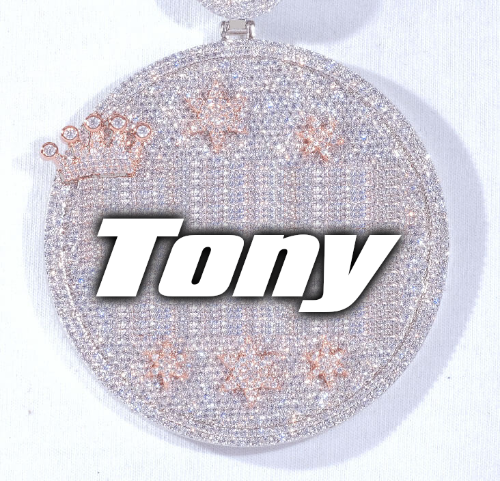 CUSTOM LETTER NECKLACE 3D BIG CROWN DISC