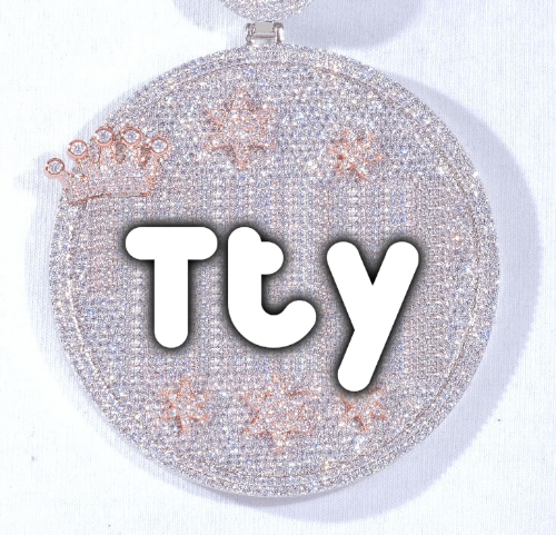 CUSTOM LETTER NECKLACE 3D BIG CROWN DISC