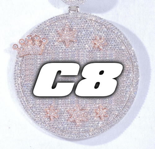 CUSTOM LETTER NECKLACE 3D BIG CROWN DISC