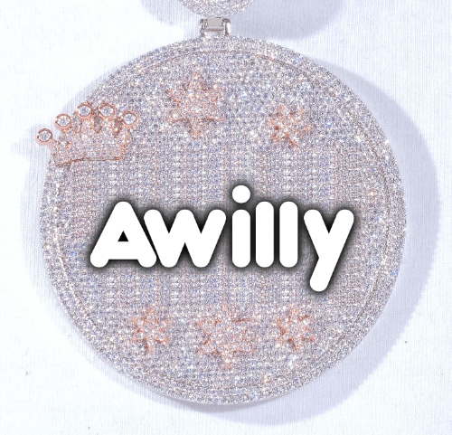 CUSTOM LETTER NECKLACE 3D BIG CROWN DISC