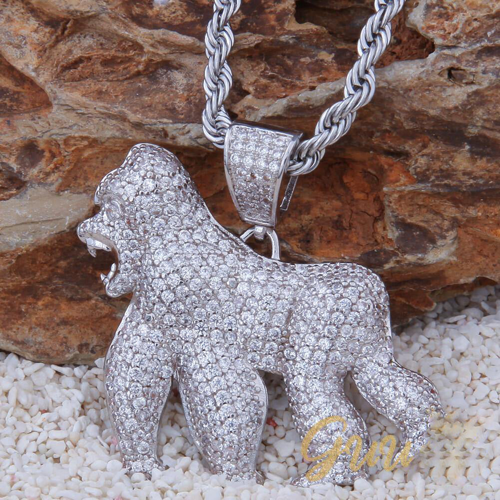 Iced AAA CZ Gorilla Pendant In 18K Yellow Gold-Plated