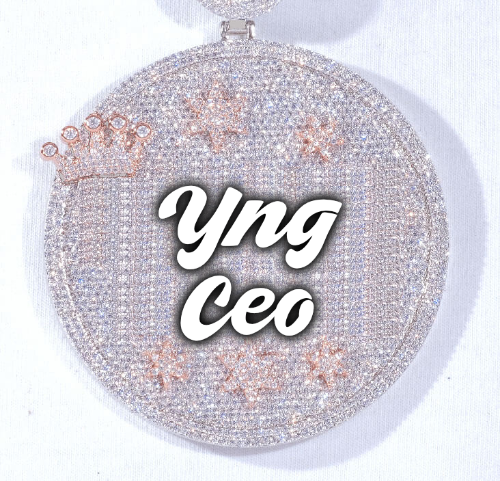 CUSTOM LETTER NECKLACE 3D BIG CROWN DISC
