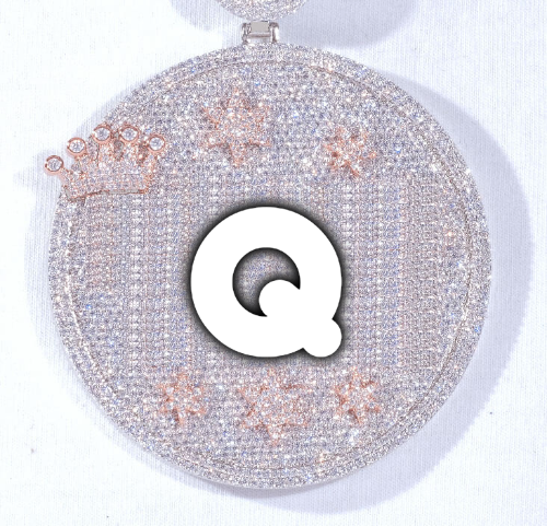 CUSTOM LETTER NECKLACE 3D BIG CROWN DISC