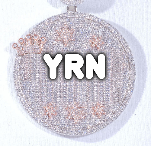 CUSTOM LETTER NECKLACE 3D BIG CROWN DISC