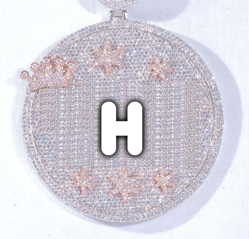 CUSTOM LETTER NECKLACE 3D BIG CROWN DISC