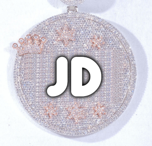 CUSTOM LETTER NECKLACE 3D BIG CROWN DISC