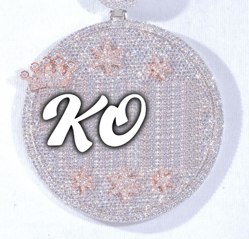 CUSTOM LETTER NECKLACE 3D BIG CROWN DISC