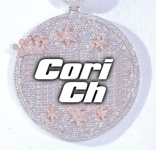 CUSTOM LETTER NECKLACE 3D BIG CROWN DISC