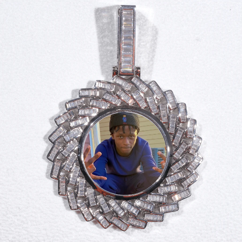 Large 3D Baguette Custom Picture Pendant